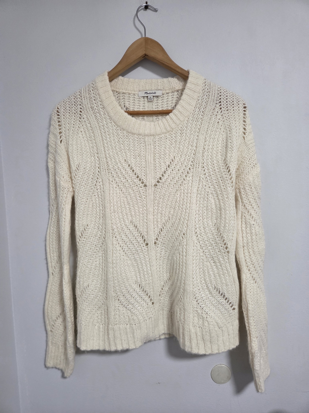 Madewell Cream Openwork Crewneck Sweater